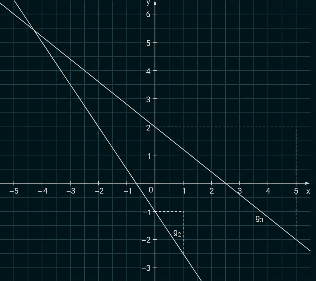 Koordinatensystem mit zwei Geraden g₂ und g₃ sowie gestrichelten Hilfslinien.